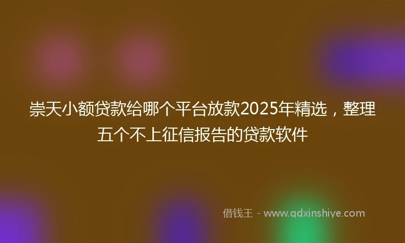 崇天小额贷款给哪个平台放款2025年精选，整理五个不上征信报告的贷款软件