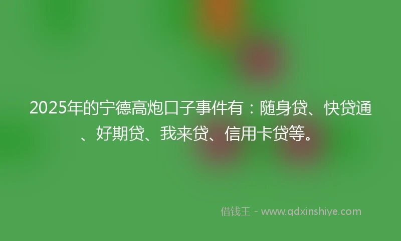 2025年的宁德高炮口子事件有：随身贷、快贷通、好期贷、我来贷、信用卡贷等。