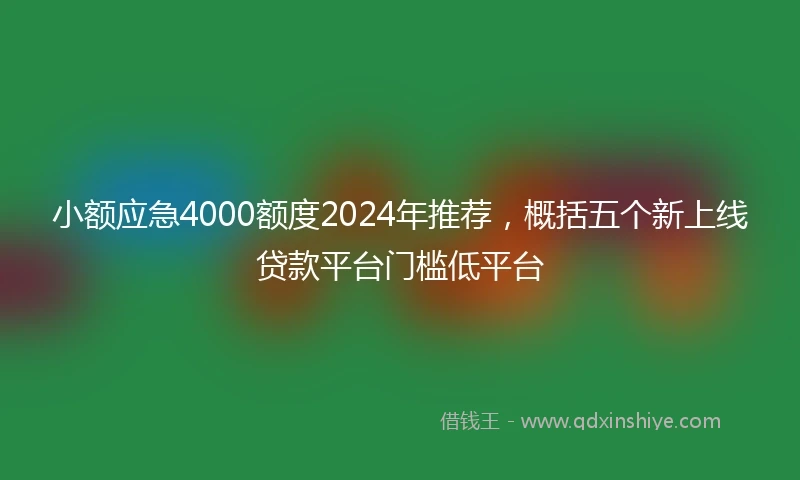 小额应急4000额度2024年推荐，概括五个新上线贷款平台门槛低平台