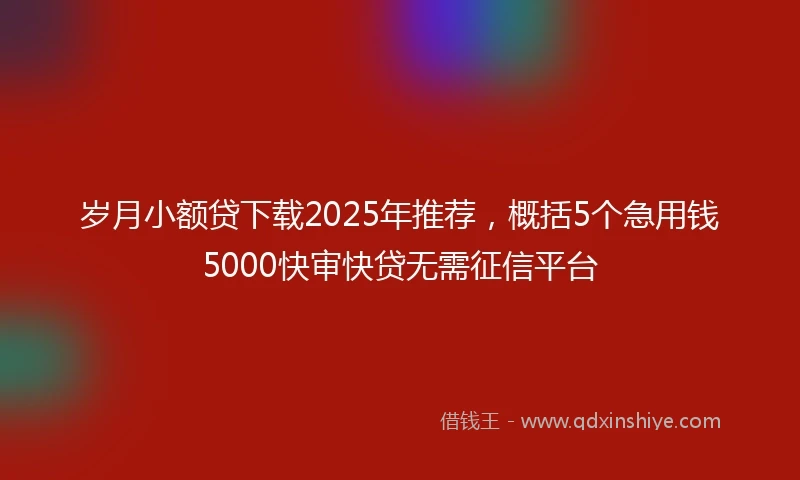 岁月小额贷下载2025年推荐，概括5个急用钱5000快审快贷无需征信平台