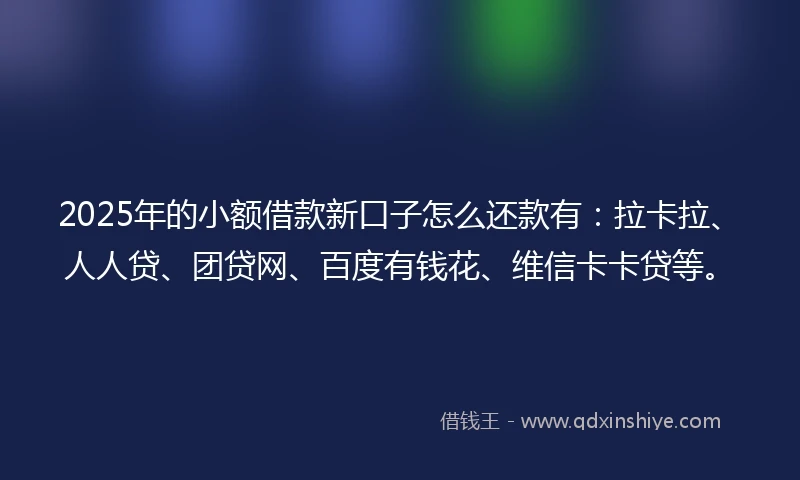 2025年的小额借款新口子怎么还款有：拉卡拉、人人贷、团贷网、百度有钱花、维信卡卡贷等。