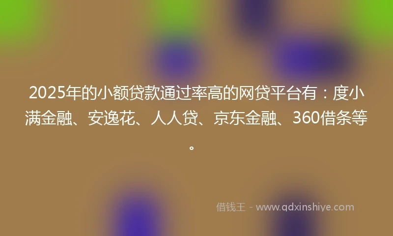 2025年的小额贷款通过率高的网贷平台有：度小满金融、安逸花、人人贷、京东金融、360借条等。