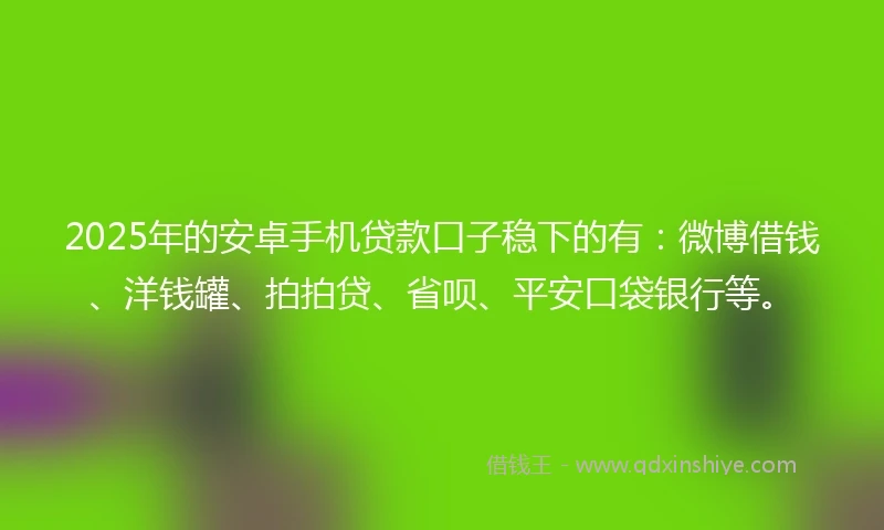 2025年的安卓手机贷款口子稳下的有：微博借钱、洋钱罐、拍拍贷、省呗、平安口袋银行等。