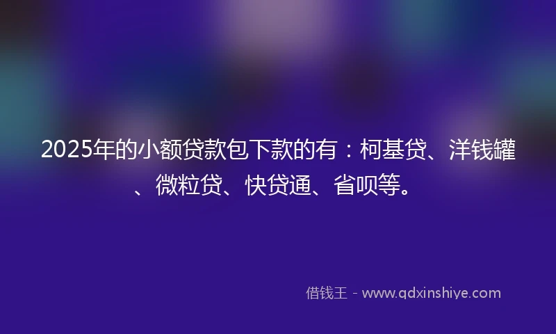 2025年的小额贷款包下款的有：柯基贷、洋钱罐、微粒贷、快贷通、省呗等。