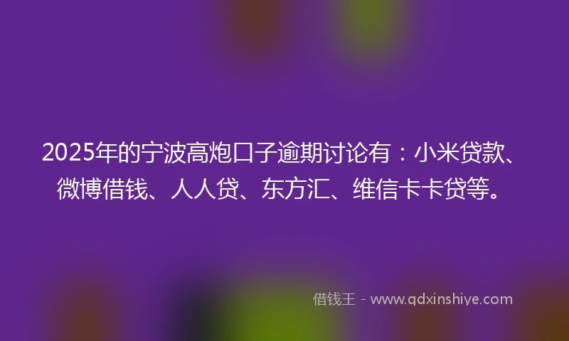 2025年的宁波高炮口子逾期讨论有：小米贷款、微博借钱、人人贷、东方汇、维信卡卡贷等。
