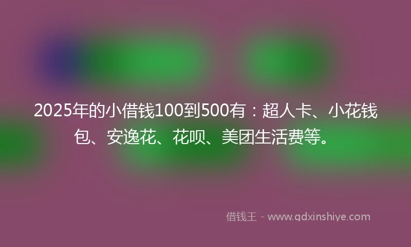 2025年的小借钱100到500有：超人卡、小花钱包、安逸花、花呗、美团生活费等。