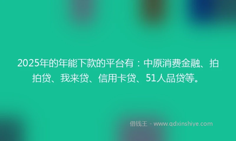 2025年的年能下款的平台有：中原消费金融、拍拍贷、我来贷、信用卡贷、51人品贷等。