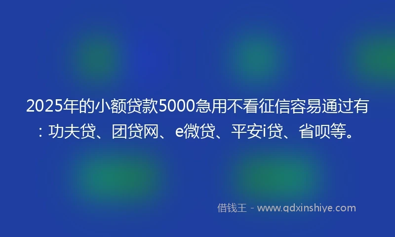 2025年的小额贷款5000急用不看征信容易通过有：功夫贷、团贷网、e微贷、平安i贷、省呗等。