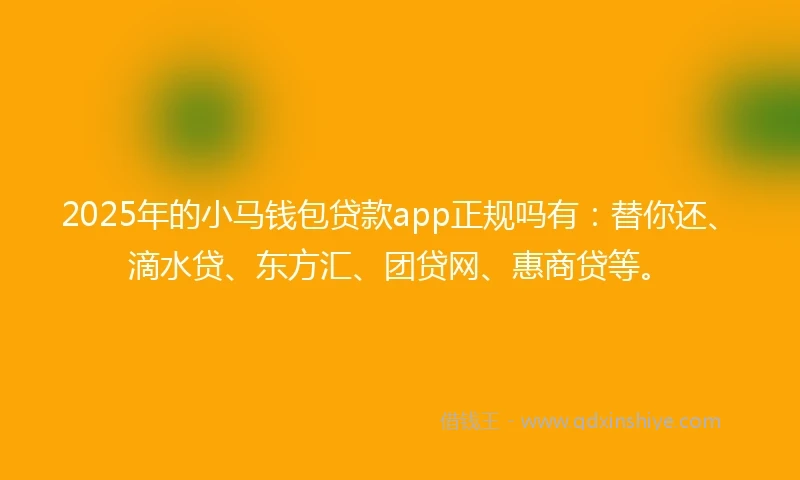 2025年的小马钱包贷款app正规吗有：替你还、滴水贷、东方汇、团贷网、惠商贷等。