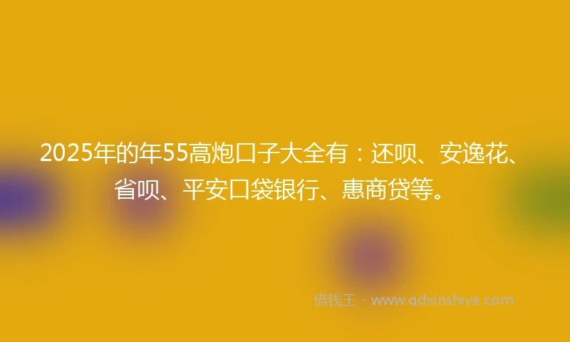 2025年的年55高炮口子大全有：还呗、安逸花、省呗、平安口袋银行、惠商贷等。