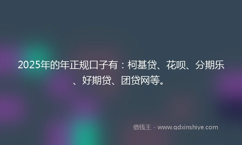 2025年的年正规口子有：柯基贷、花呗、分期乐、好期贷、团贷网等。