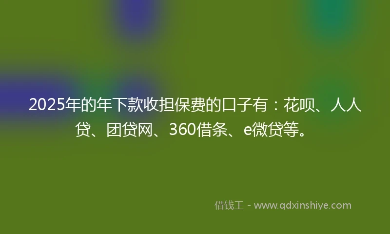 2025年的年下款收担保费的口子有：花呗、人人贷、团贷网、360借条、e微贷等。