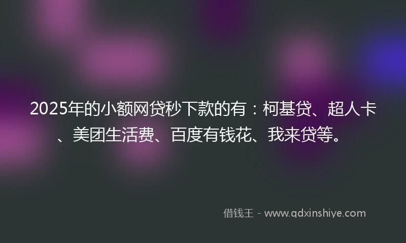 2025年的小额网贷秒下款的有：柯基贷、超人卡、美团生活费、百度有钱花、我来贷等。