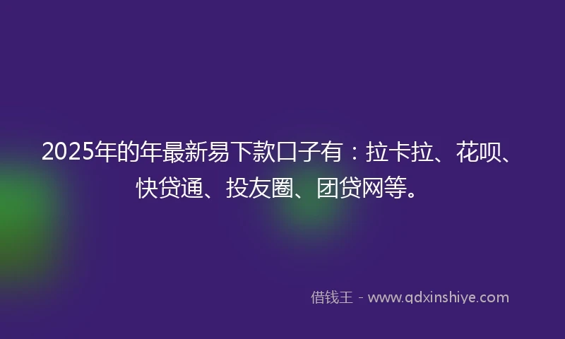 2025年的年最新易下款口子有：拉卡拉、花呗、快贷通、投友圈、团贷网等。