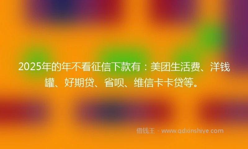 2025年的年不看征信下款有：美团生活费、洋钱罐、好期贷、省呗、维信卡卡贷等。