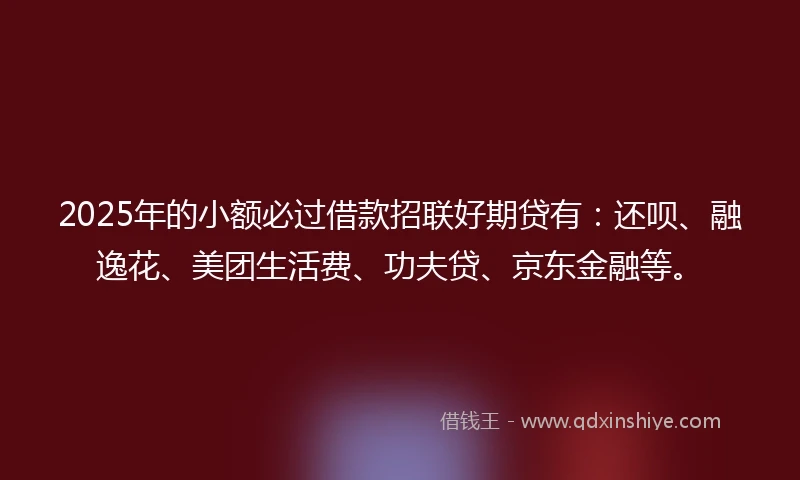 2025年的小额必过借款招联好期贷有：还呗、融逸花、美团生活费、功夫贷、京东金融等。