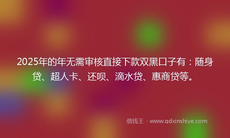 2025年的年无需审核直接下款双黑口子有：随身贷、超人卡、还呗、滴水贷、惠商贷等。