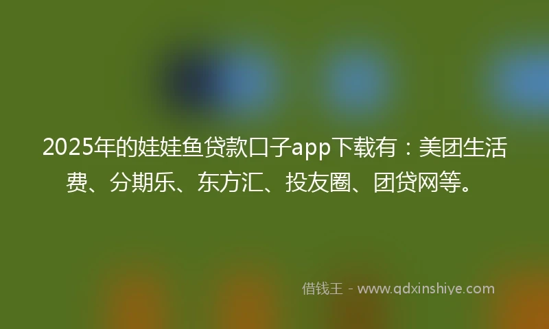 2025年的娃娃鱼贷款口子app下载有：美团生活费、分期乐、东方汇、投友圈、团贷网等。
