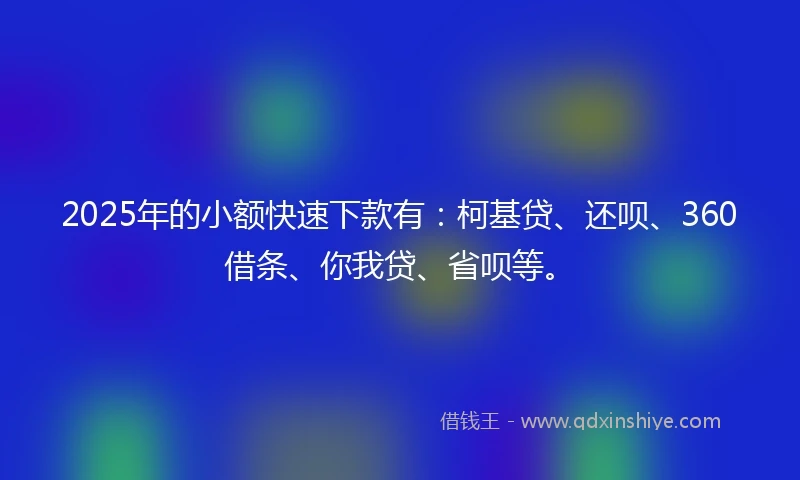 2025年的小额快速下款有：柯基贷、还呗、360借条、你我贷、省呗等。