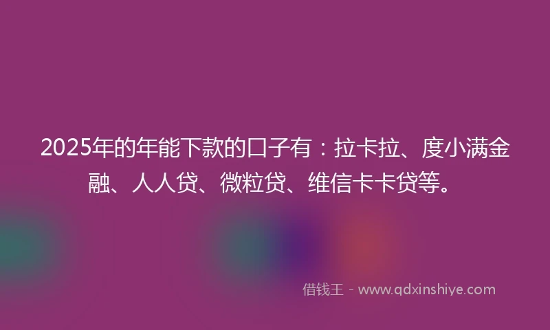 2025年的年能下款的口子有：拉卡拉、度小满金融、人人贷、微粒贷、维信卡卡贷等。