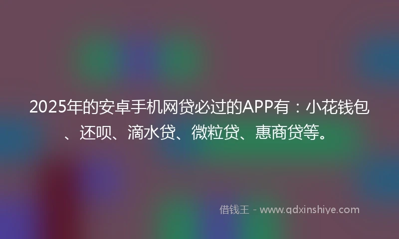 2025年的安卓手机网贷必过的APP有：小花钱包、还呗、滴水贷、微粒贷、惠商贷等。