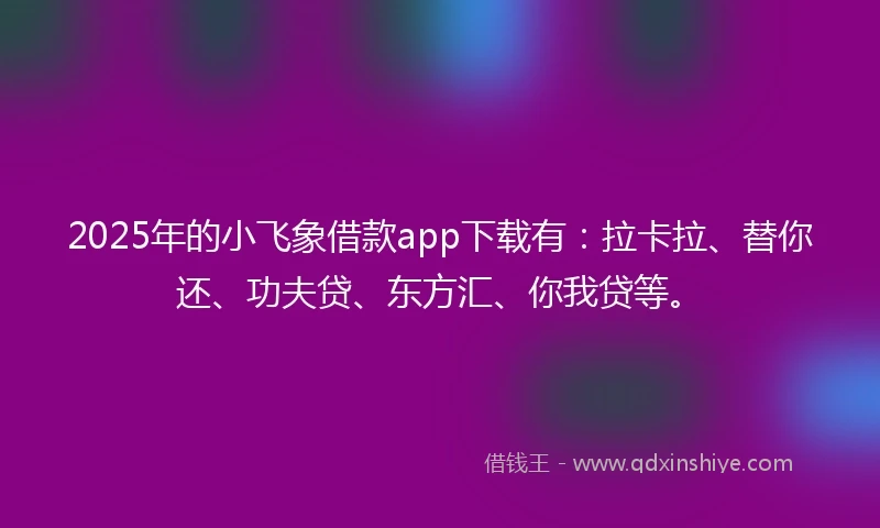 2025年的小飞象借款app下载有：拉卡拉、替你还、功夫贷、东方汇、你我贷等。