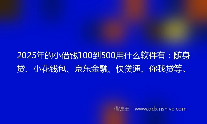 2025年的小借钱100到500用什么软件有：随身贷、小花钱包、京东金融、快贷通、你我贷等。