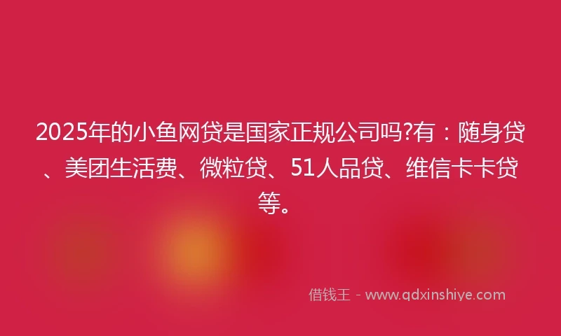 2025年的小鱼网贷是国家正规公司吗?有：随身贷、美团生活费、微粒贷、51人品贷、维信卡卡贷等。