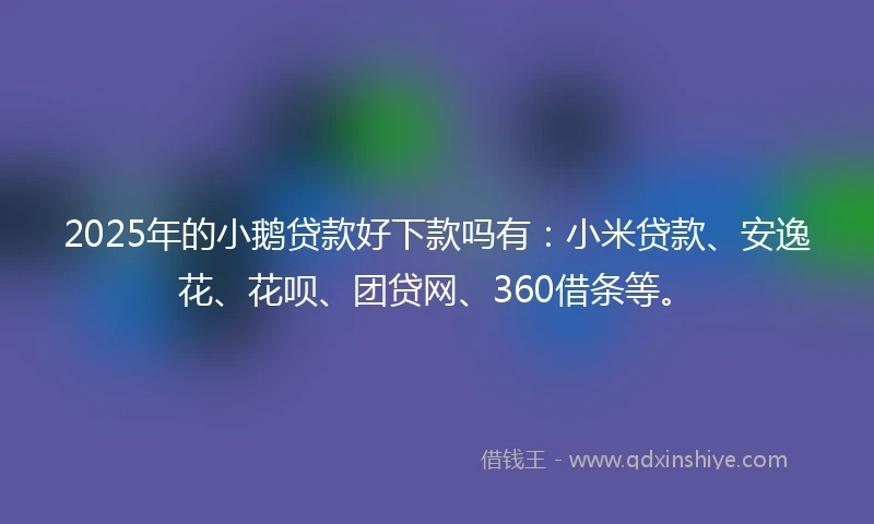 2025年的小鹅贷款好下款吗有：小米贷款、安逸花、花呗、团贷网、360借条等。