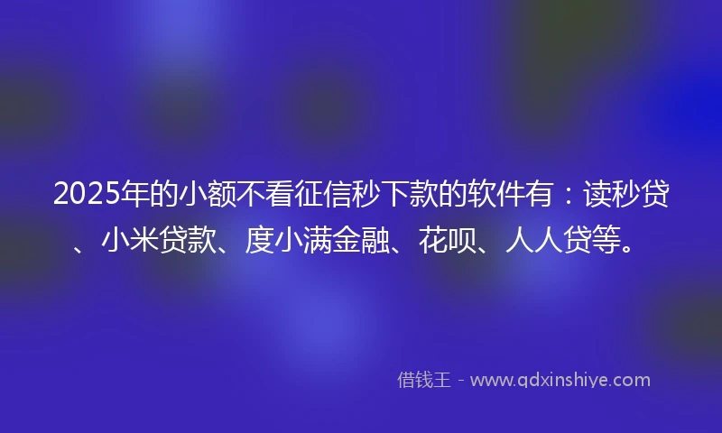 2025年的小额不看征信秒下款的软件有：读秒贷、小米贷款、度小满金融、花呗、人人贷等。