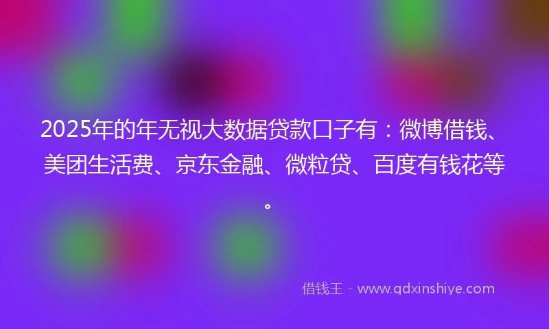 2025年的年无视大数据贷款口子有：微博借钱、美团生活费、京东金融、微粒贷、百度有钱花等。