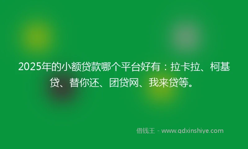 2025年的小额贷款哪个平台好有：拉卡拉、柯基贷、替你还、团贷网、我来贷等。
