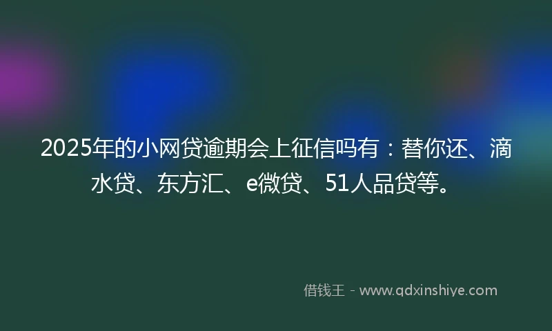 2025年的小网贷逾期会上征信吗有：替你还、滴水贷、东方汇、e微贷、51人品贷等。