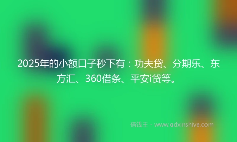 2025年的小额口子秒下有：功夫贷、分期乐、东方汇、360借条、平安i贷等。
