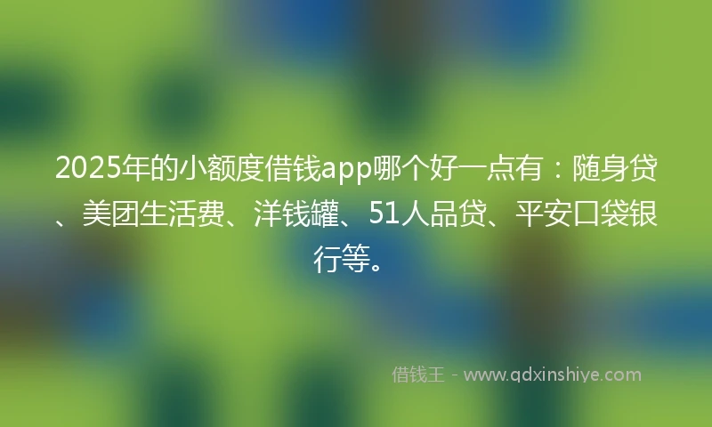 2025年的小额度借钱app哪个好一点有:随身贷、美团生活费、洋钱罐、51人品贷、平安口袋银行等。