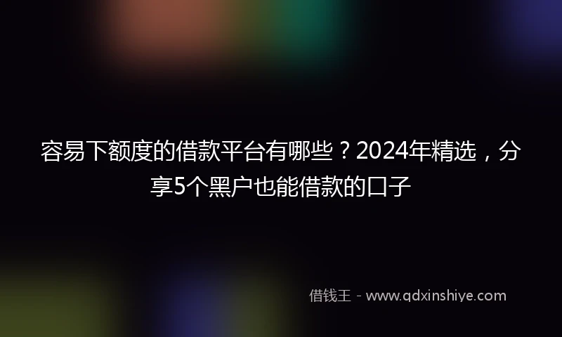 容易下额度的借款平台有哪些？2024年精选，分享5个黑户也能借款的口子