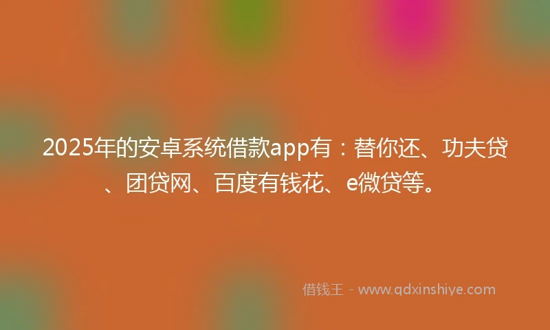 2025年的安卓系统借款app有：替你还、功夫贷、团贷网、百度有钱花、e微贷等。