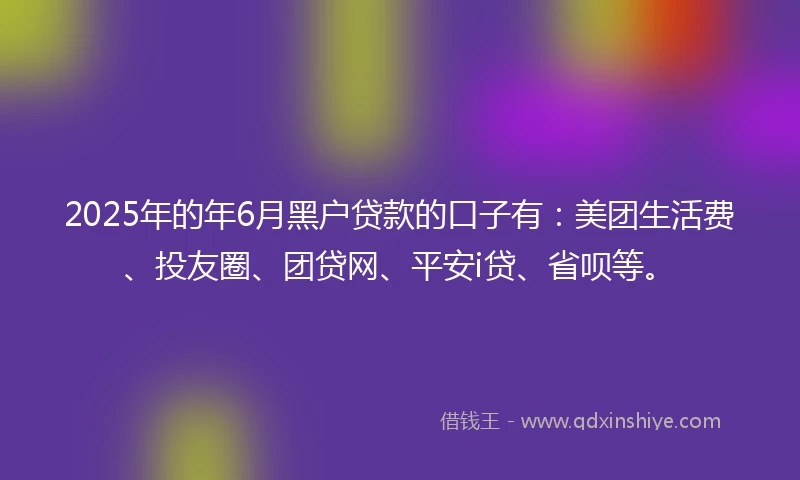 2025年的年6月黑户贷款的口子有：美团生活费、投友圈、团贷网、平安i贷、省呗等。