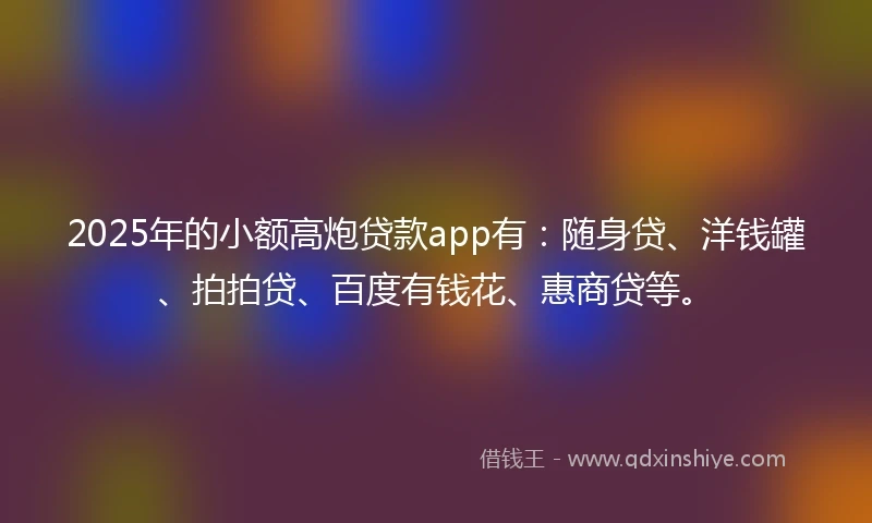 2025年的小额高炮贷款app有：随身贷、洋钱罐、拍拍贷、百度有钱花、惠商贷等。