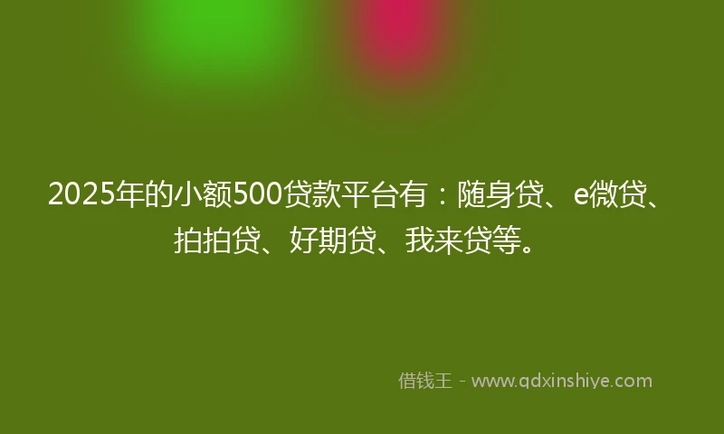 2025年的小额500贷款平台有：随身贷、e微贷、拍拍贷、好期贷、我来贷等。