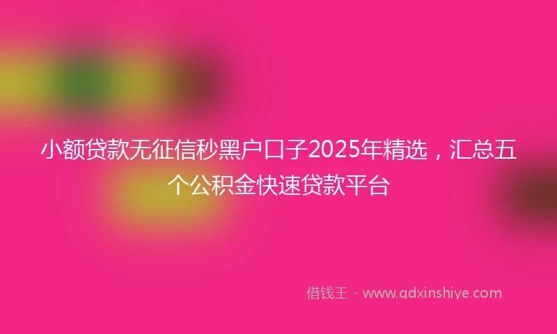 小额贷款无征信秒黑户口子2025年精选，汇总五个公积金快速贷款平台