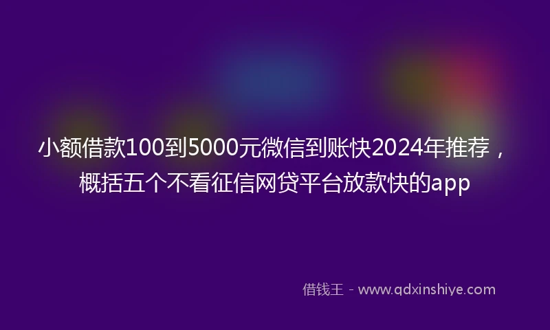 小额借款100到5000元微信到账快2024年推荐，概括五个不看征信网贷平台放款快的app