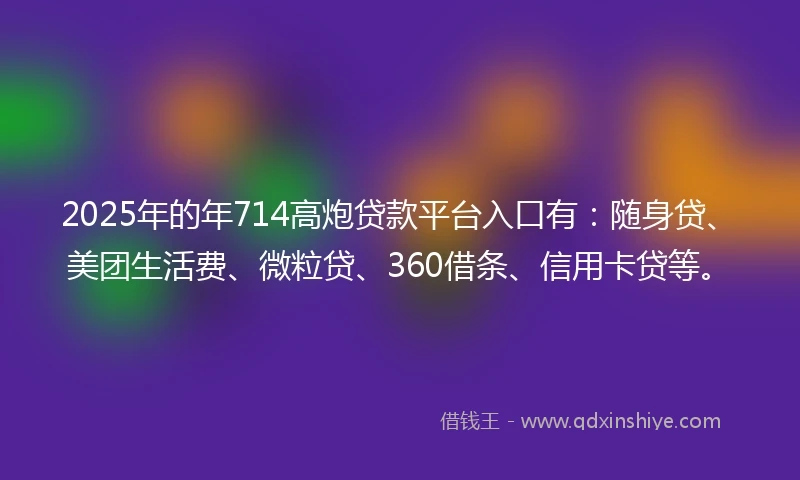 2025年的年714高炮贷款平台入口有：随身贷、美团生活费、微粒贷、360借条、信用卡贷等。