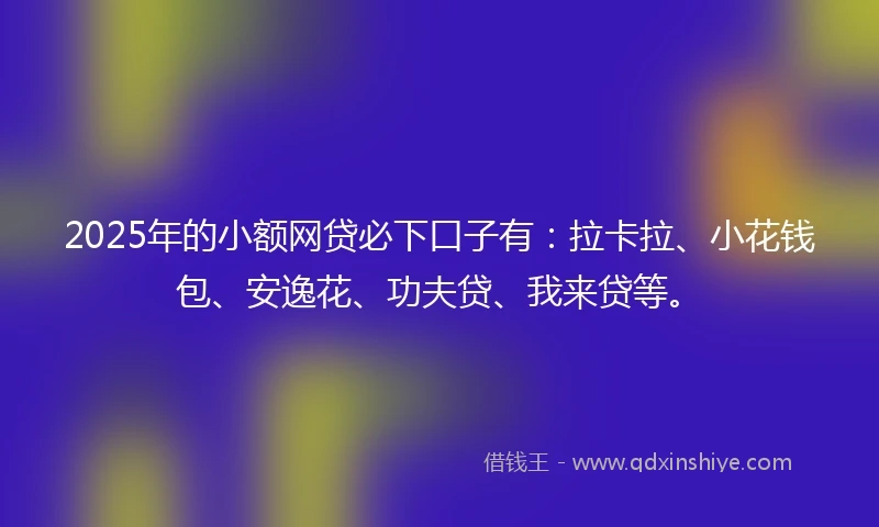 2025年的小额网贷必下口子有：拉卡拉、小花钱包、安逸花、功夫贷、我来贷等。