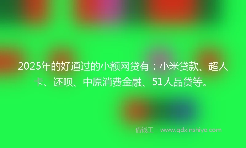 2025年的好通过的小额网贷有：小米贷款、超人卡、还呗、中原消费金融、51人品贷等。