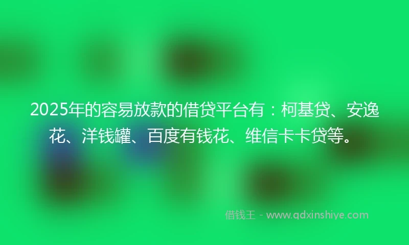 2025年的容易放款的借贷平台有：柯基贷、安逸花、洋钱罐、百度有钱花、维信卡卡贷等。