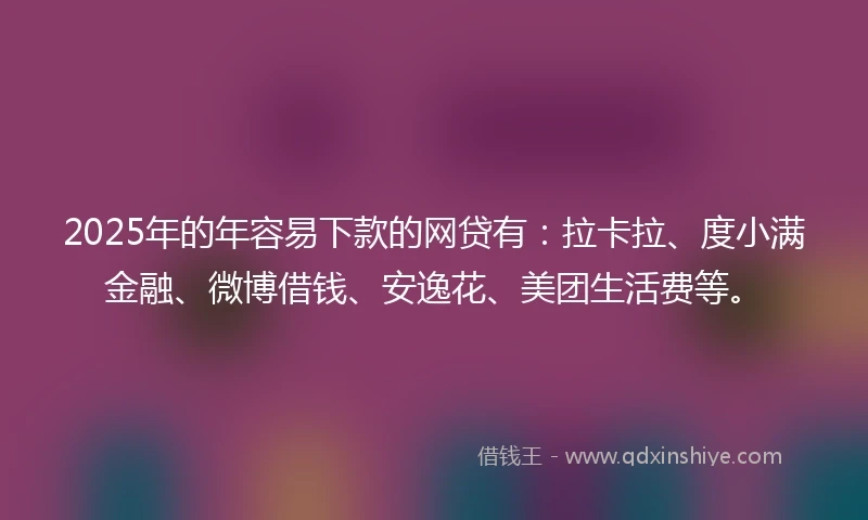 2025年的年容易下款的网贷有：拉卡拉、度小满金融、微博借钱、安逸花、美团生活费等。
