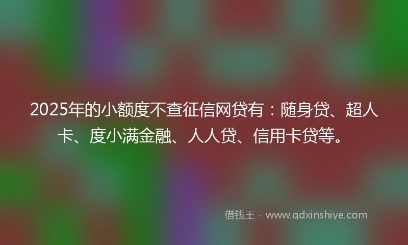 2025年的小额度不查征信网贷有：随身贷、超人卡、度小满金融、人人贷、信用卡贷等。