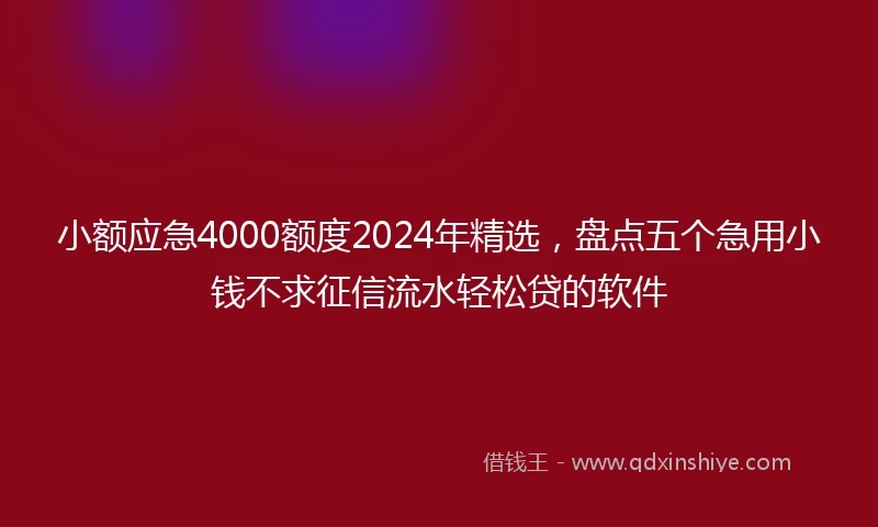 小额应急4000额度2024年精选，盘点五个急用小钱不求征信流水轻松贷的软件