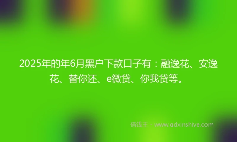 2025年的年6月黑户下款口子有：融逸花、安逸花、替你还、e微贷、你我贷等。